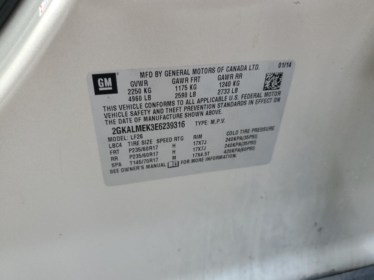 GMC TERRAIN 2014 VIN 2GKALMEK3E6239316 photo 13