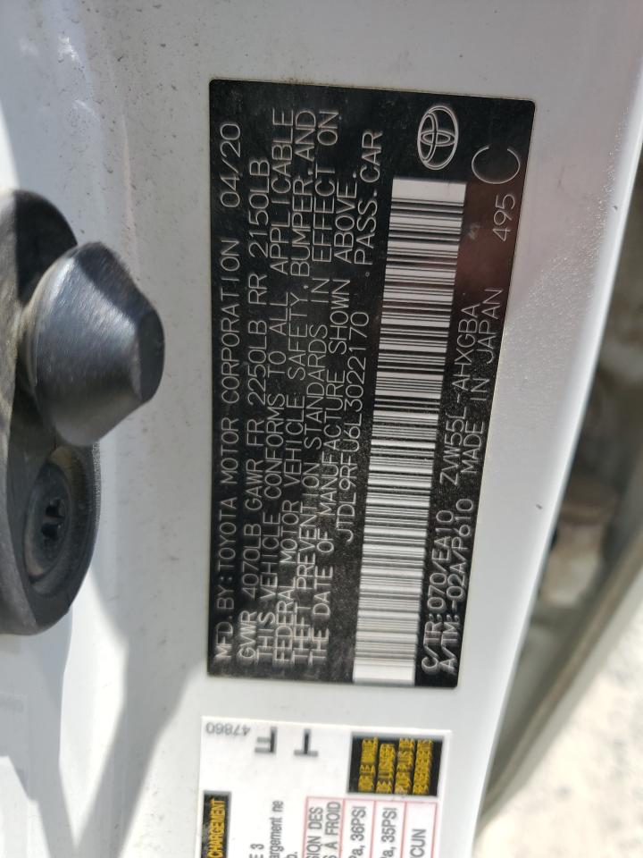 2020 Toyota Prius Le VIN: JTDL9RFU6L3022170 Lot: 60688095