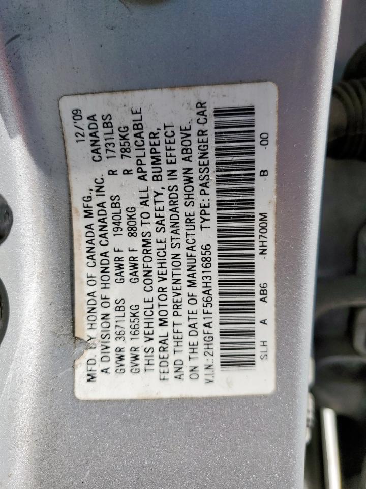 2010 Honda Civic Lx VIN: 2HGFA1F56AH316856 Lot: 59324075