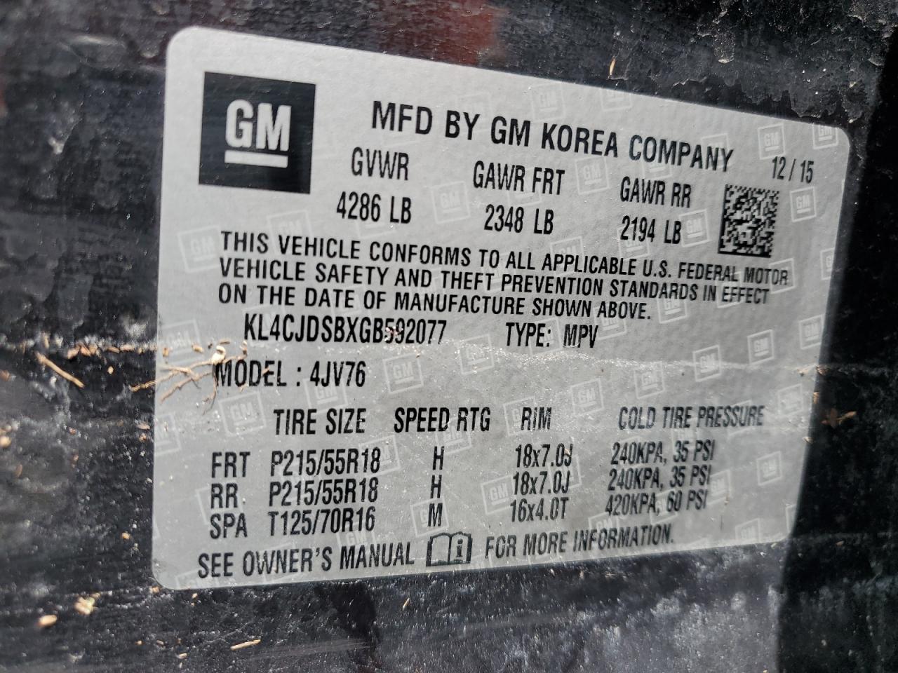 2016 Buick Encore Premium VIN: KL4CJDSBXGB592077 Lot: 62675485