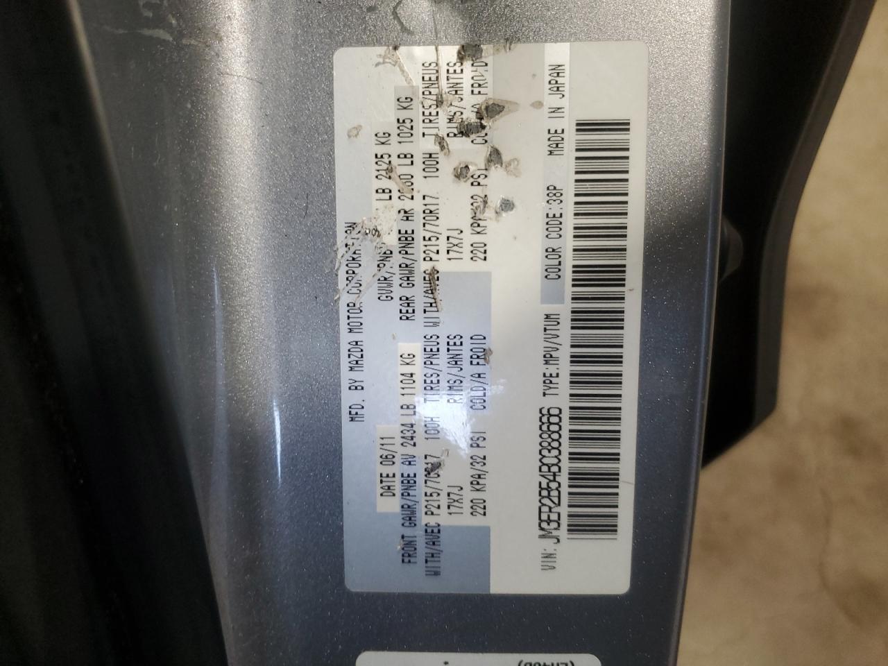 2011 Mazda Cx-7 VIN: JM3ER2B54B0388666 Lot: 62569505
