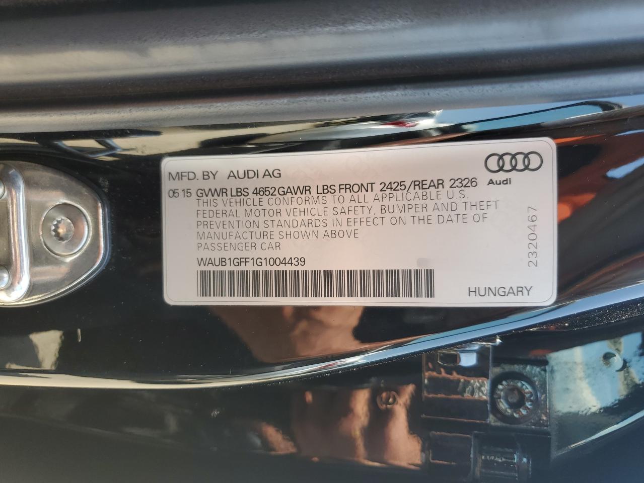 2016 Audi S3 Premium Plus VIN: WAUB1GFF1G1004439 Lot: 61809445