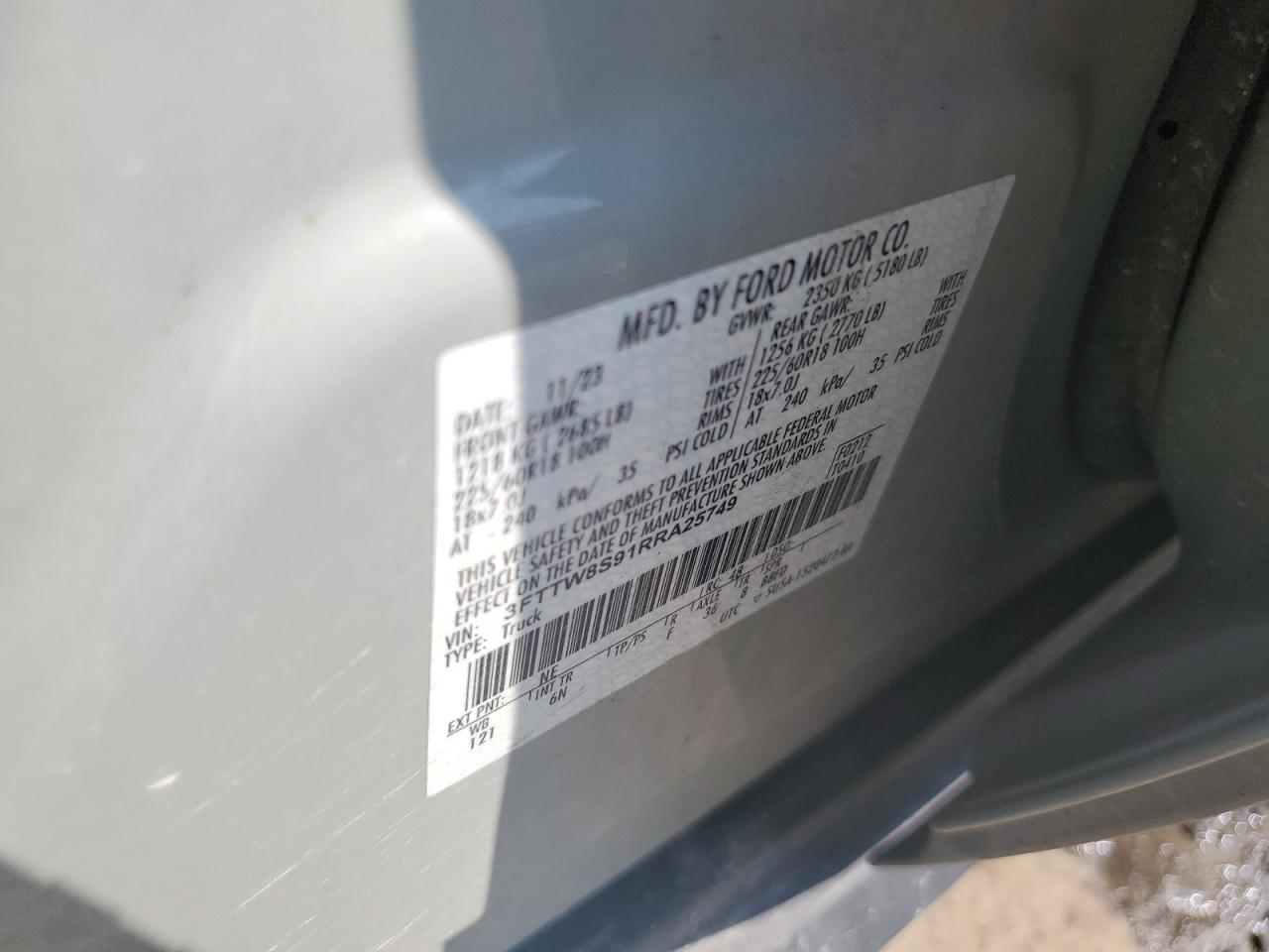 2024 Ford Maverick Lariat VIN: 3FTTW8S91RRA25749 Lot: 61593495