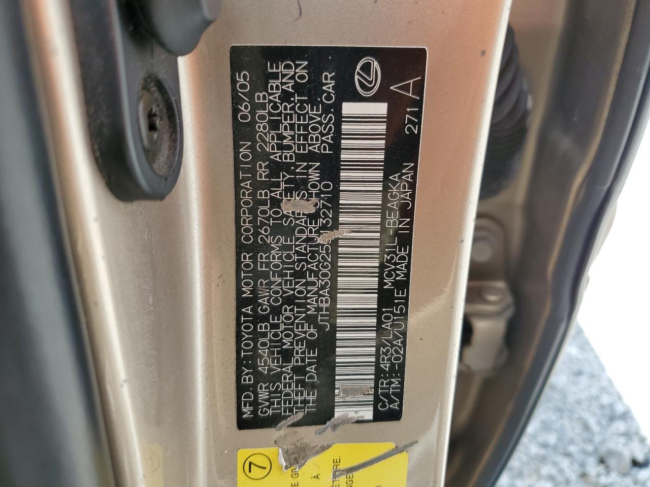 2005 Lexus Es 330 VIN: JTHBA30G255132710 Lot: 59481935