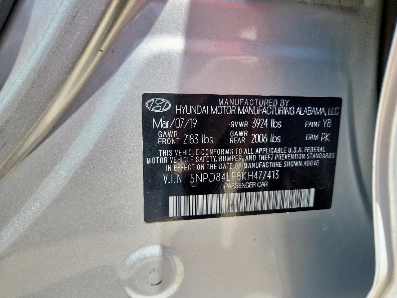 2019 Hyundai Elantra Sel VIN: 5NPD84LF8KH477413 Lot: 60716145