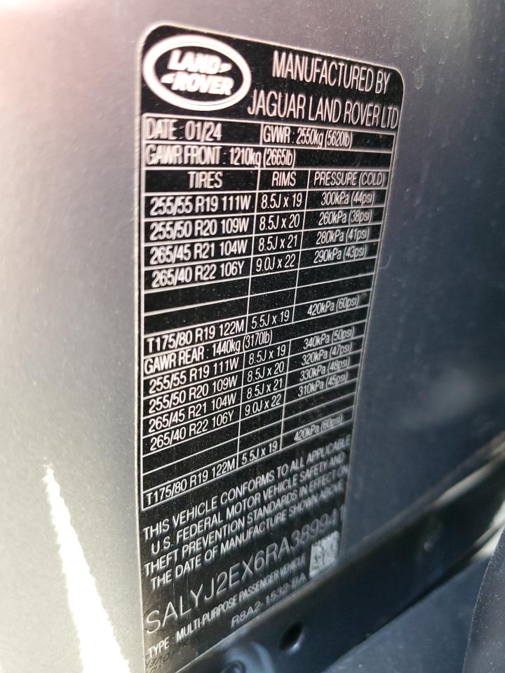 2024 Land Rover Range Rover Velar S VIN: SALYJ2EX6RA389941 Lot: 62661505