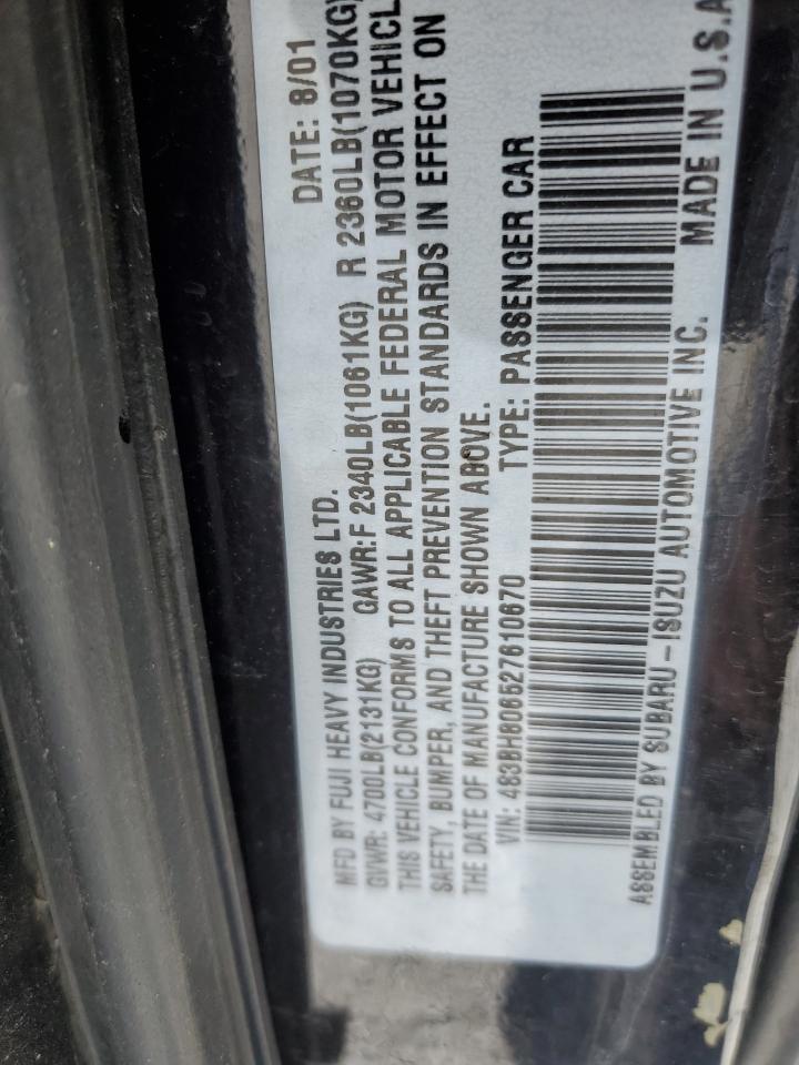 2002 Subaru Legacy Outback H6 3.0 Ll Bean VIN: 4S3BH806527610670 Lot: 61480495