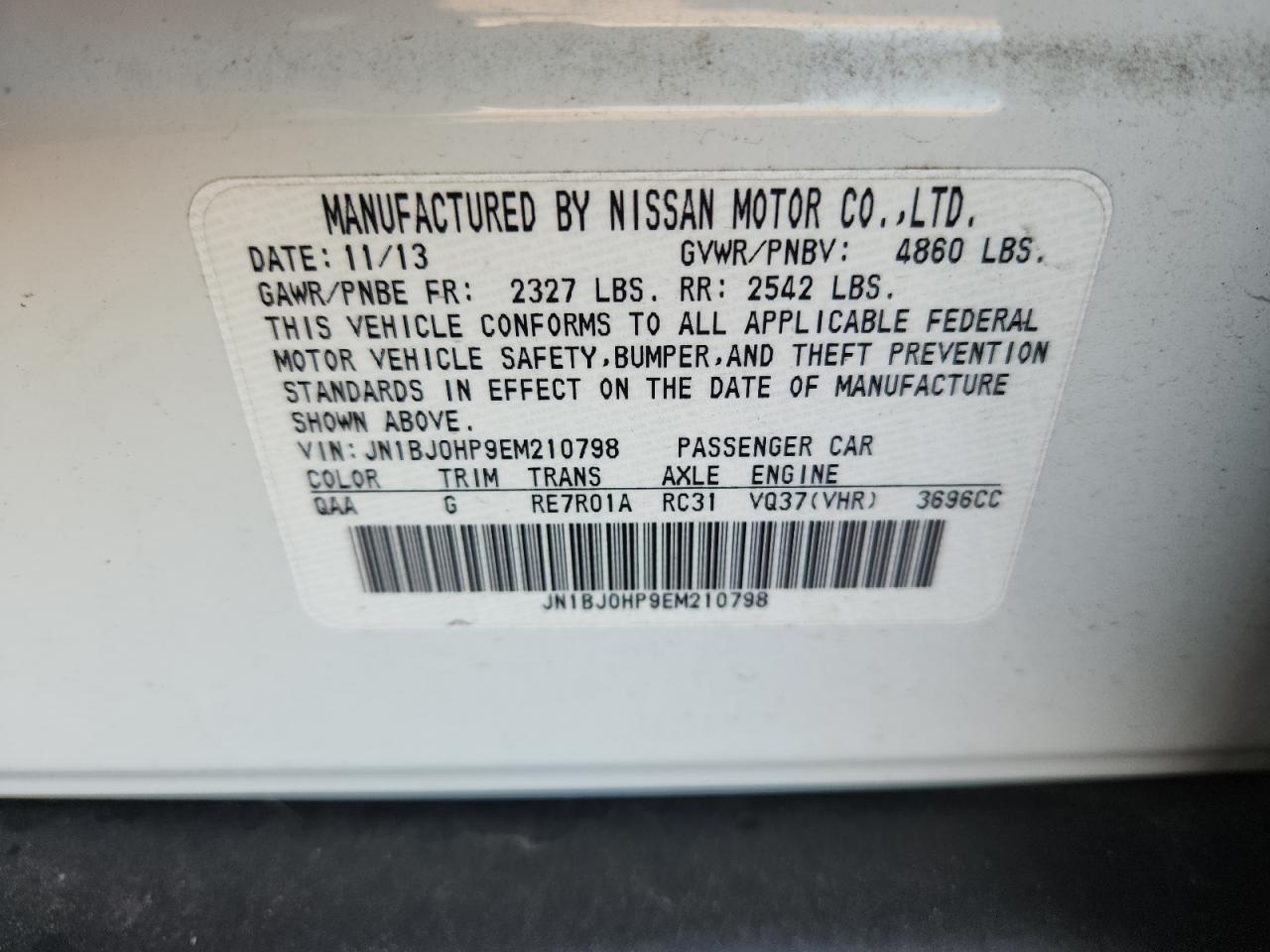 2014 Infiniti Qx50 VIN: JN1BJ0HP9EM210798 Lot: 60601725