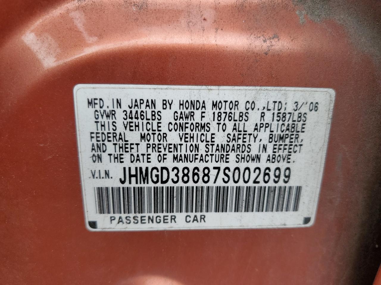 2007 Honda Fit S VIN: JHMGD38687S002699 Lot: 62653725