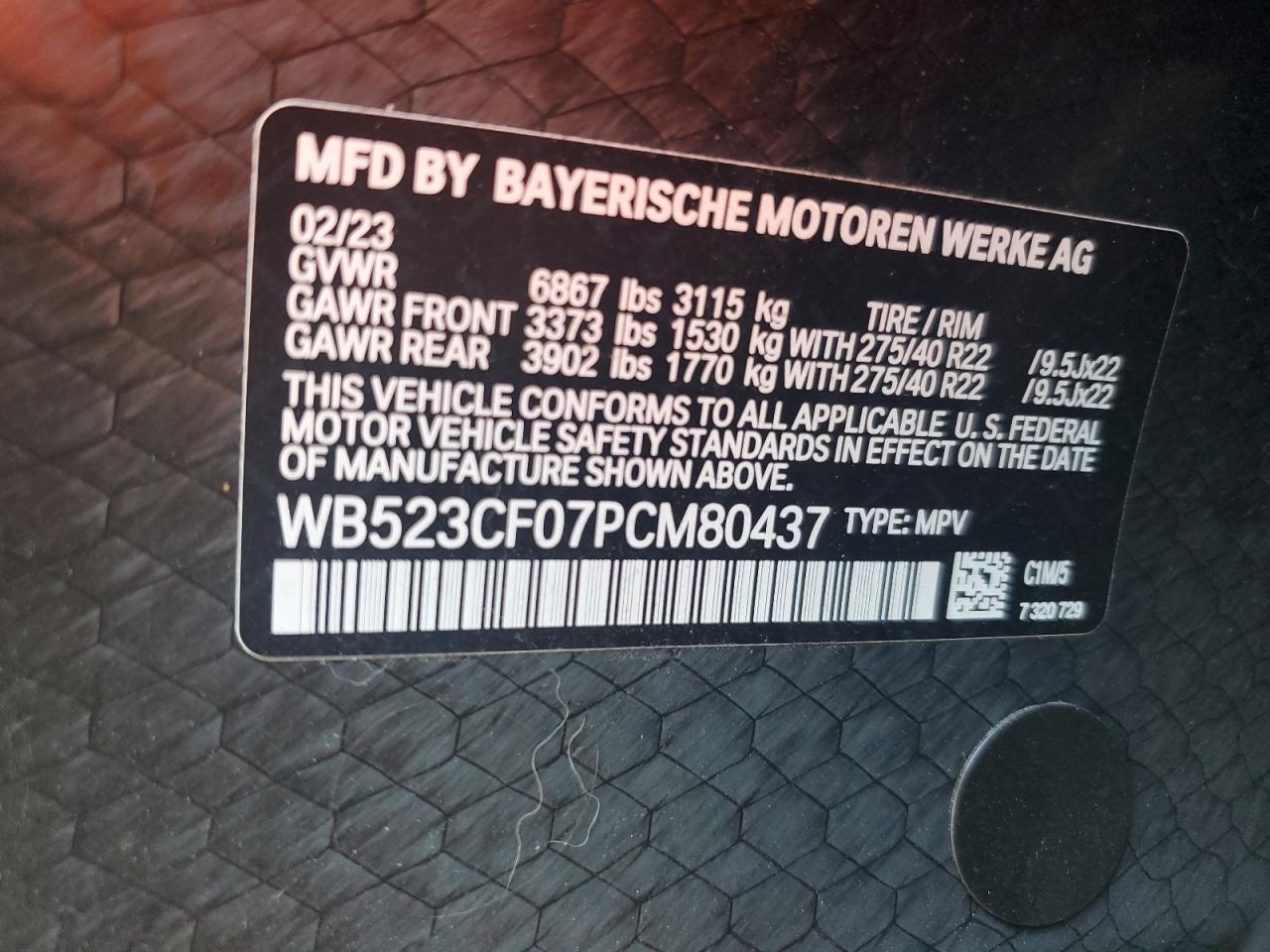 2023 BMW Ix xDrive50 VIN: WB523CF07PCM80437 Lot: 61643915