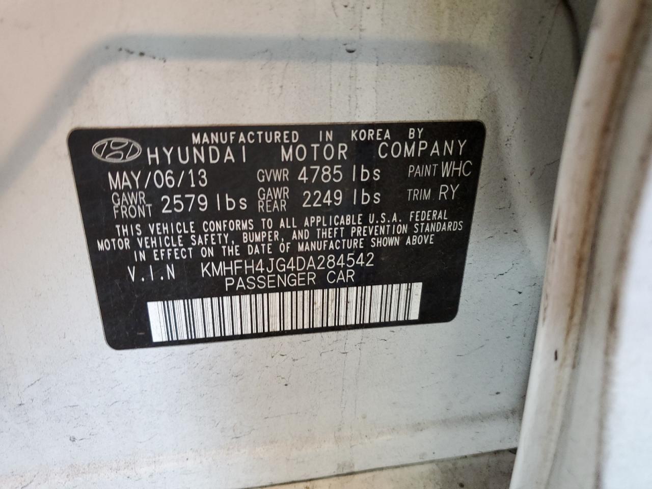 2013 Hyundai Azera Gls VIN: KMHFH4JG4DA284542 Lot: 62860875