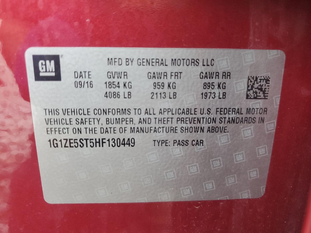 1G1ZE5ST5HF130449 CHEVROLET MALIBU 2017