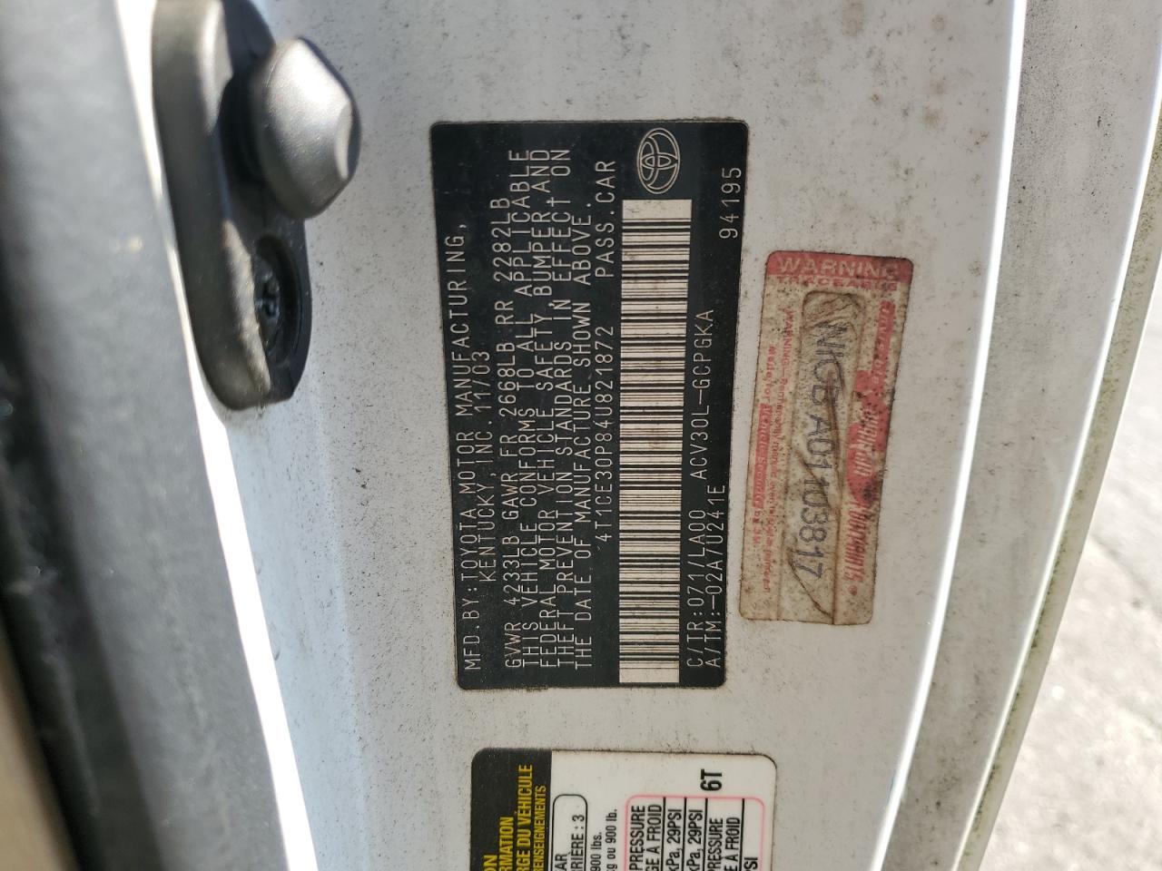 2004 Toyota Camry Solara Se VIN: 4T1CE30P84U821872 Lot: 61066885