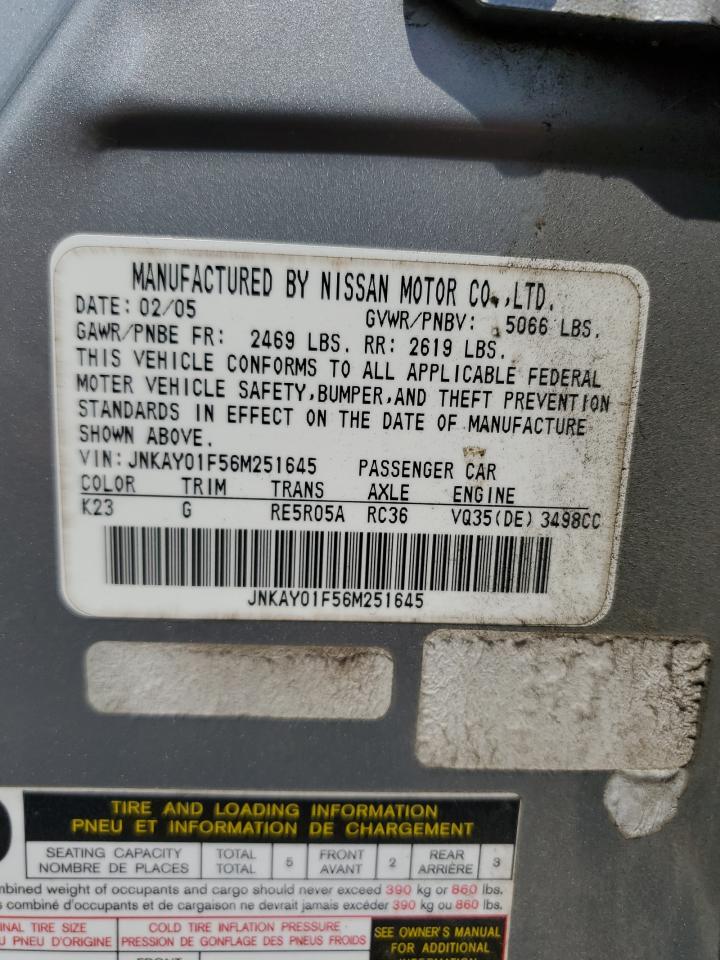 2006 Infiniti M35 Base VIN: JNKAY01F56M251645 Lot: 62197385