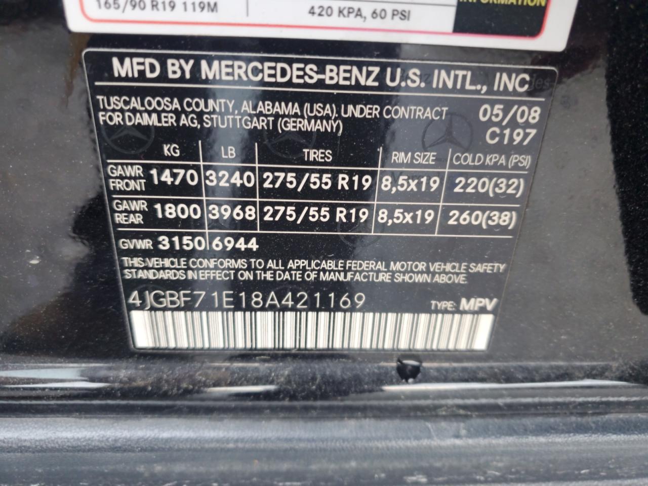2008 Mercedes-Benz Gl 450 4Matic VIN: 4JGBF71E18A421169 Lot: 59342885