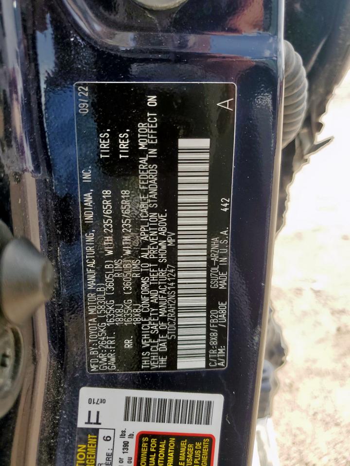 2022 Toyota Highlander L VIN: 5TDCZRAH2NS141247 Lot: 62015225