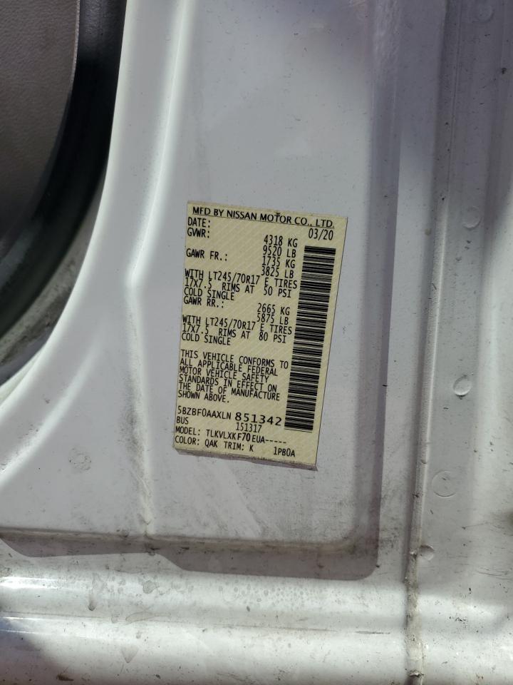 2020 Nissan Nv 3500 VIN: 5BZBF0AAXLN851342 Lot: 61793145