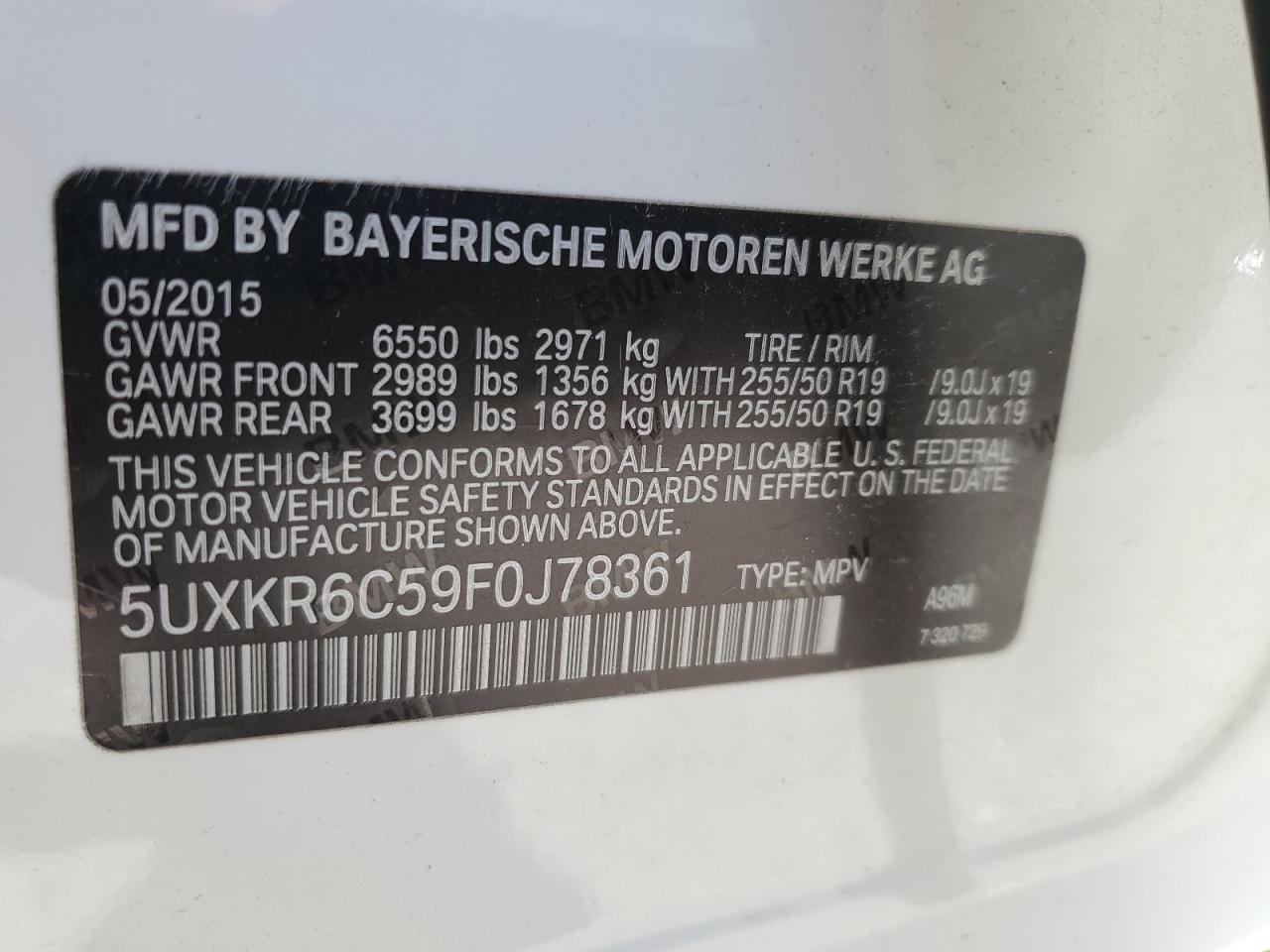 2015 BMW X5 xDrive50I VIN: 5UXKR6C59F0J78361 Lot: 62402775