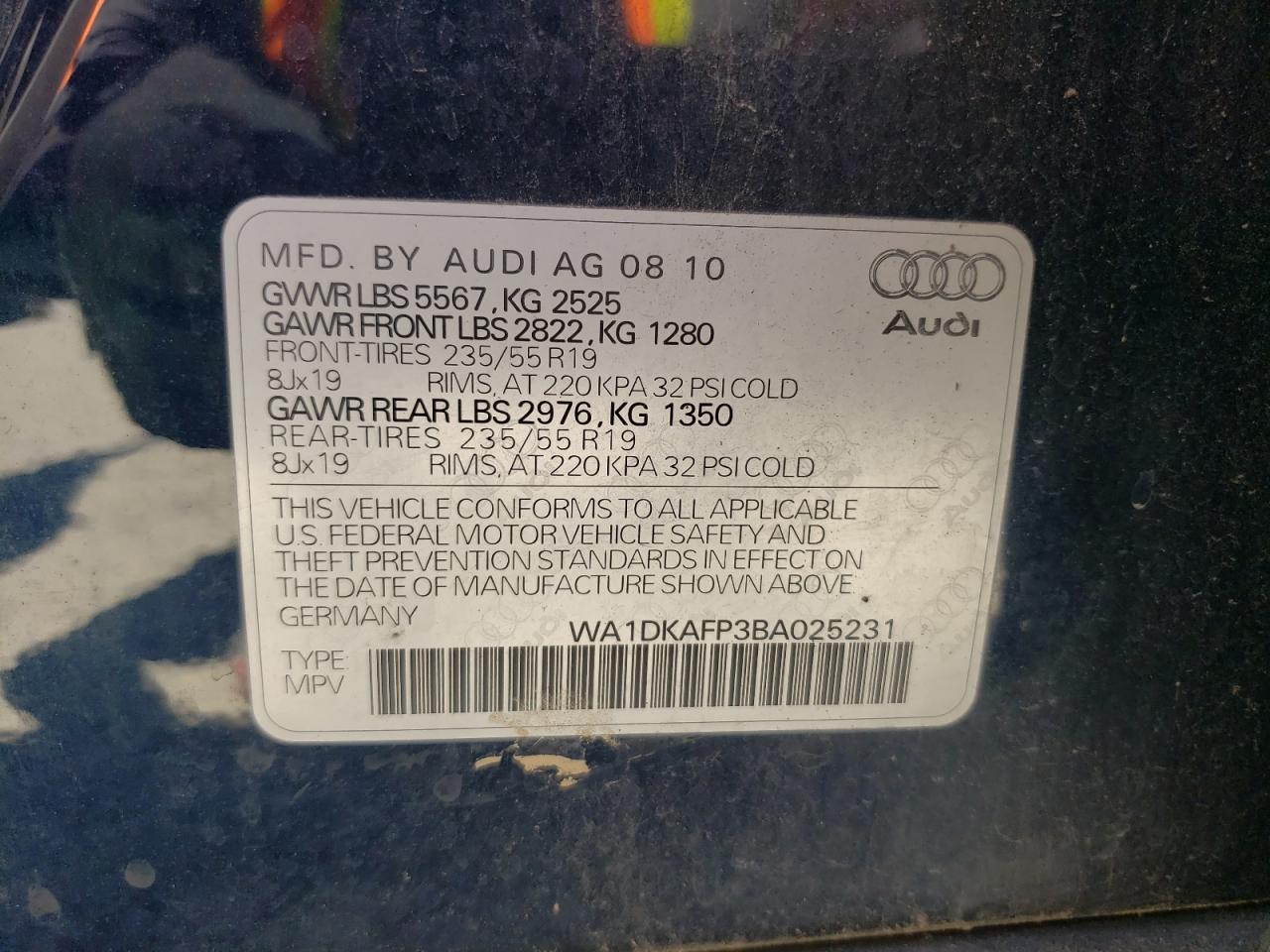 2011 Audi Q5 Premium Plus VIN: WA1DKAFP3BA025231 Lot: 60541885