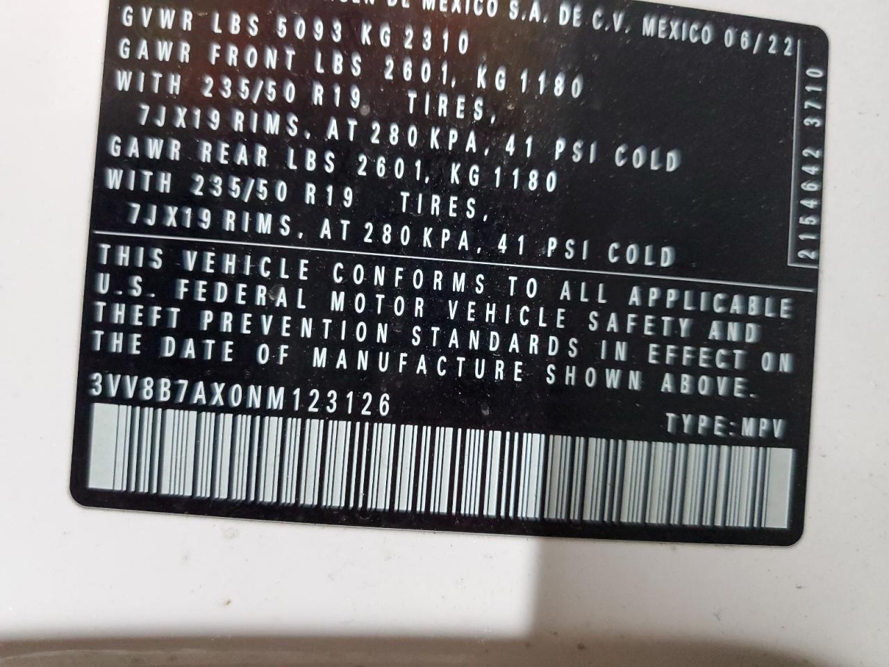 2022 Volkswagen Tiguan Se R-Line Black VIN: 3VV8B7AX0NM123126 Lot: 59694715