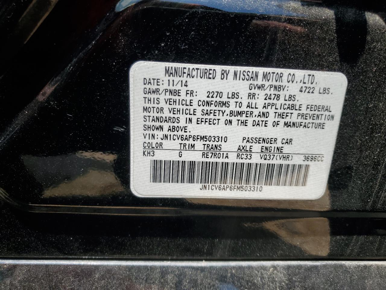2015 Infiniti Q40 VIN: JN1CV6AP6FM503310 Lot: 62762575