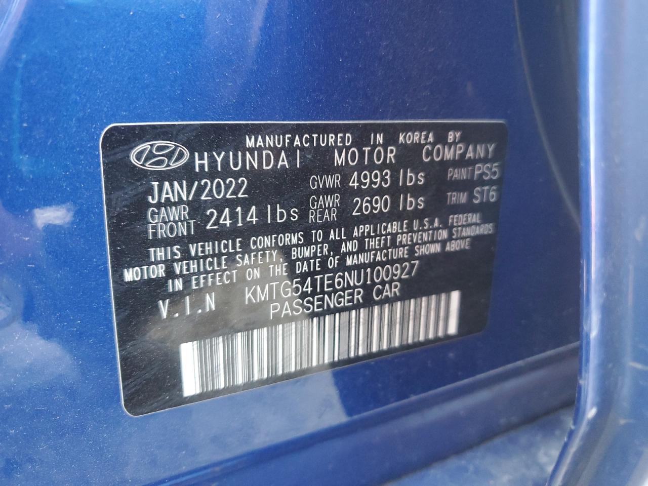 2022 Genesis G70 Base VIN: KMTG54TE6NU100927 Lot: 62607835