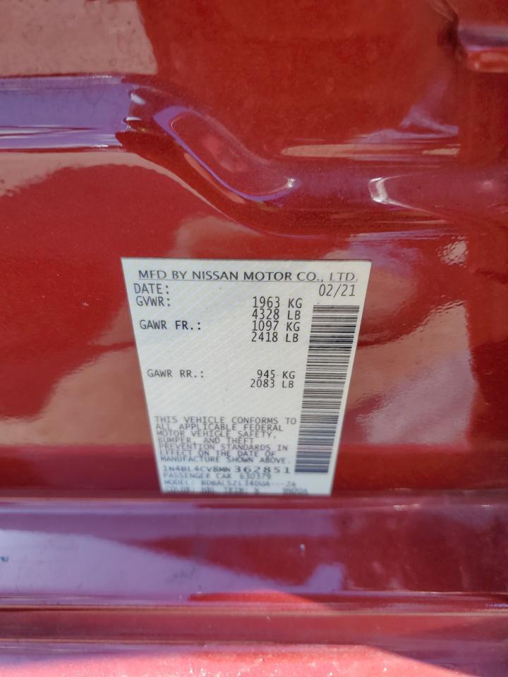 2021 Nissan Altima Sr VIN: 1N4BL4CV8MN362851 Lot: 62262335