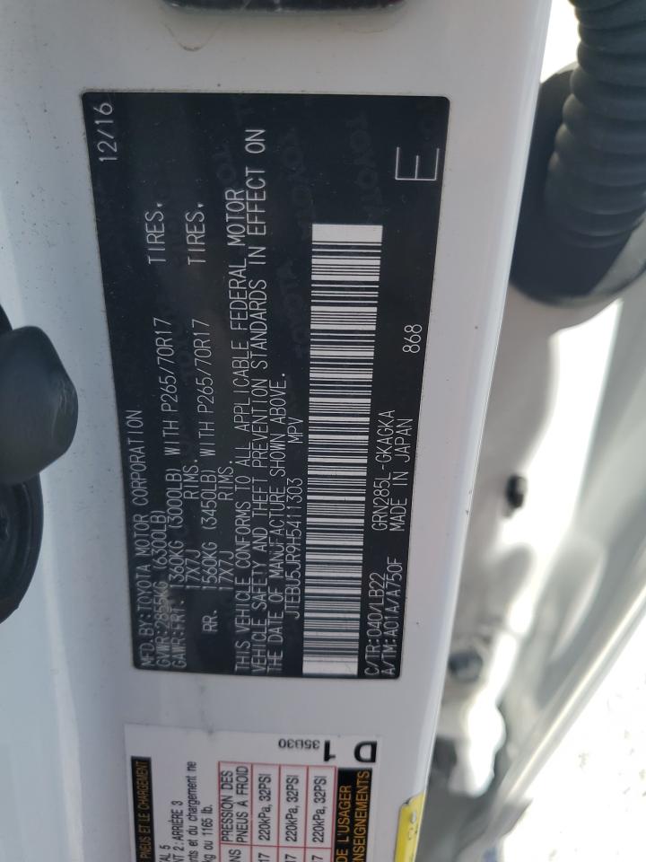 2017 Toyota 4Runner Sr5/Sr5 Premium VIN: JTEBU5JR9H5411303 Lot: 62328665