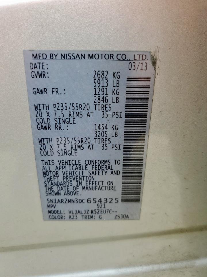 2013 Nissan Pathfinder S VIN: 5N1AR2MN3DC654325 Lot: 62836815