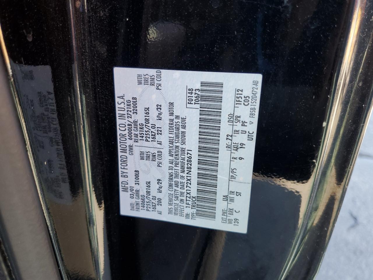 2001 Ford F150 VIN: 1FTZX172X1NB28671 Lot: 63159155