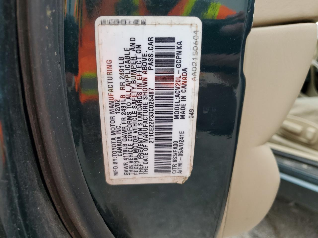 2003 Toyota Camry Solara Se VIN: 2T1CE22P33C025487 Lot: 59121095