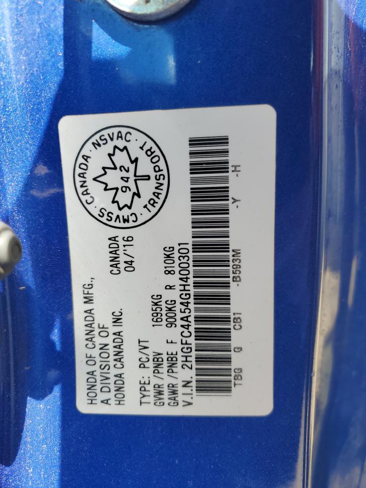 2HGFC4A54GH400301 HONDA CIVIC 2016