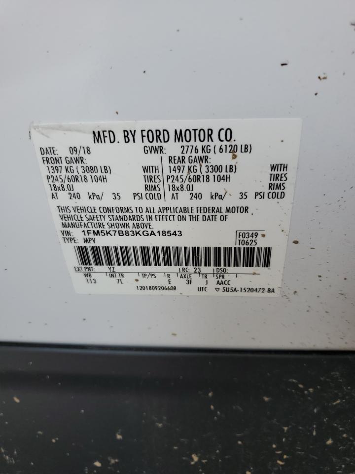 1FM5K7B83KGA18543 FORD EXPLORER 2019