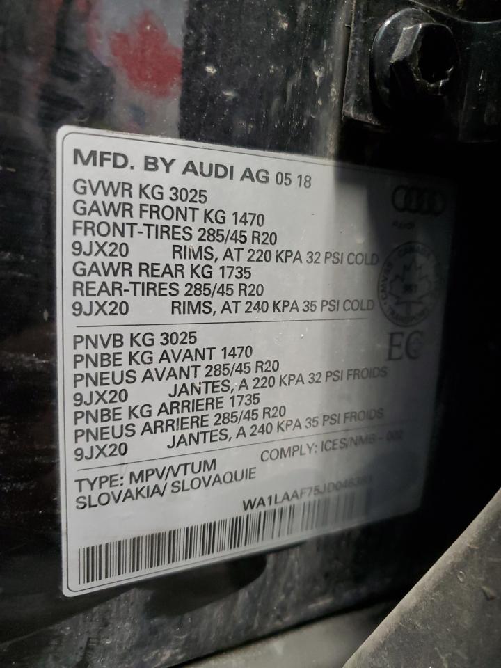 2018 Audi Q7 Premium Plus VIN: WA1LAAF75JD046383 Lot: 60116275