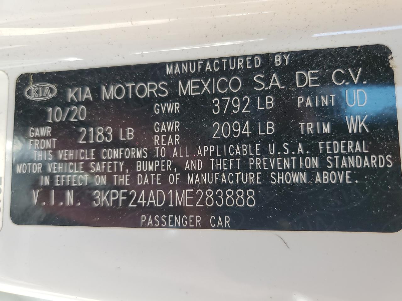 2021 Kia Forte Fe VIN: 3KPF24AD1ME283888 Lot: 62408645