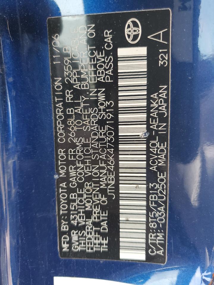 2007 Toyota Camry Ce VIN: JTNBE46K473071913 Lot: 59800555