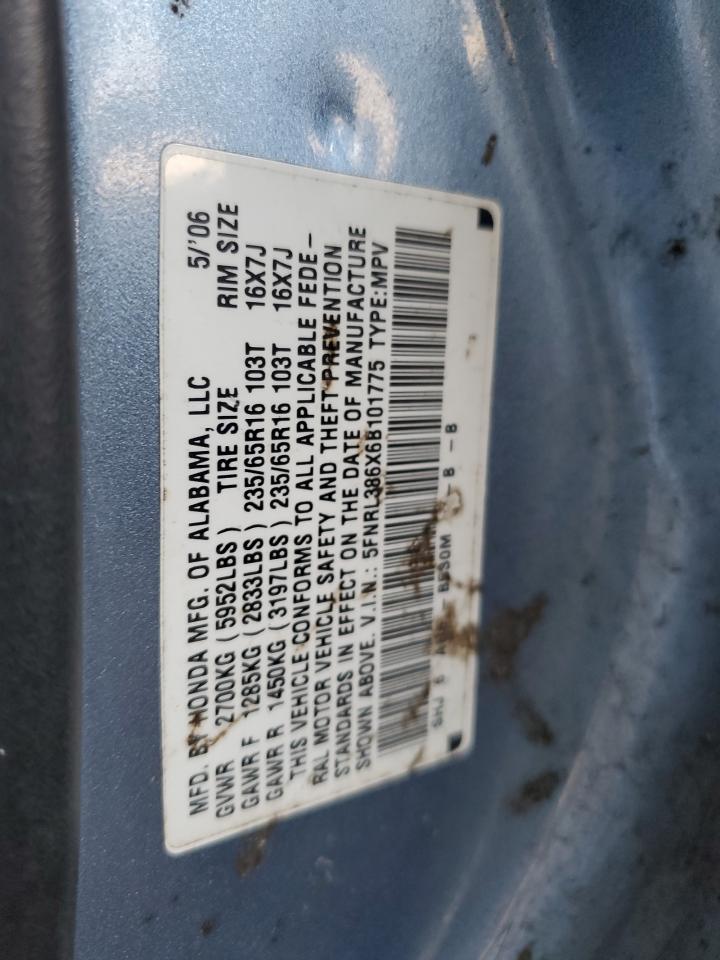 2006 Honda Odyssey Exl VIN: 5FNRL386X6B101775 Lot: 62431165