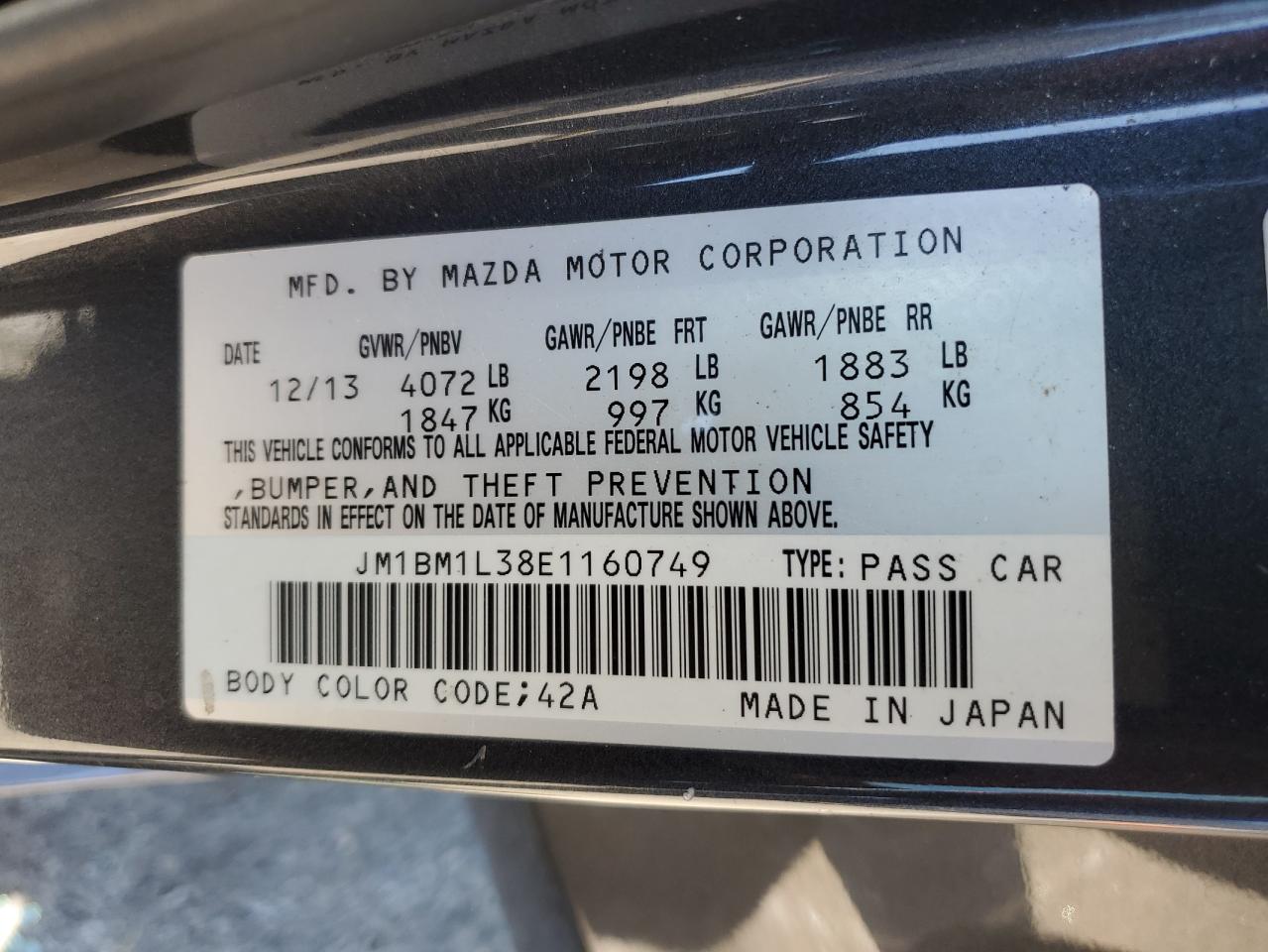 2014 Mazda 3 Touring VIN: JM1BM1L38E1160749 Lot: 62778955
