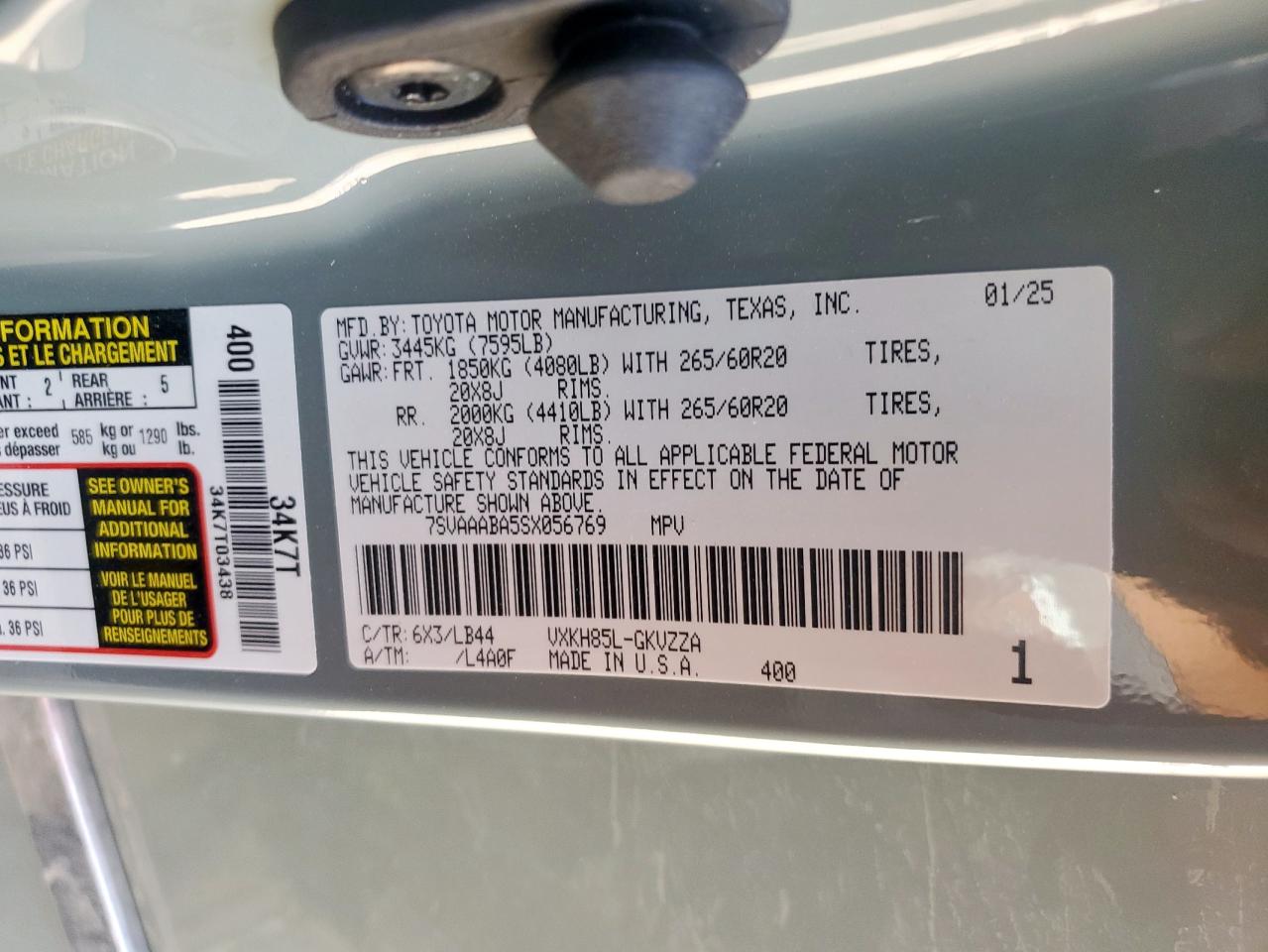 2025 Toyota Sequoia Sr5 VIN: 7SVAAABA5SX056769 Lot: 61624305