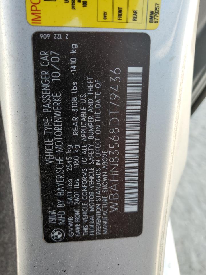 2008 BMW 750 Li VIN: WBAHN83568DT79436 Lot: 62649555