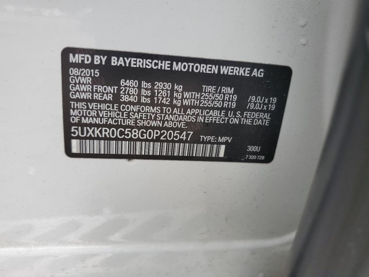 2016 BMW X5 xDrive35I VIN: 5UXKR0C58G0P20547 Lot: 60699445