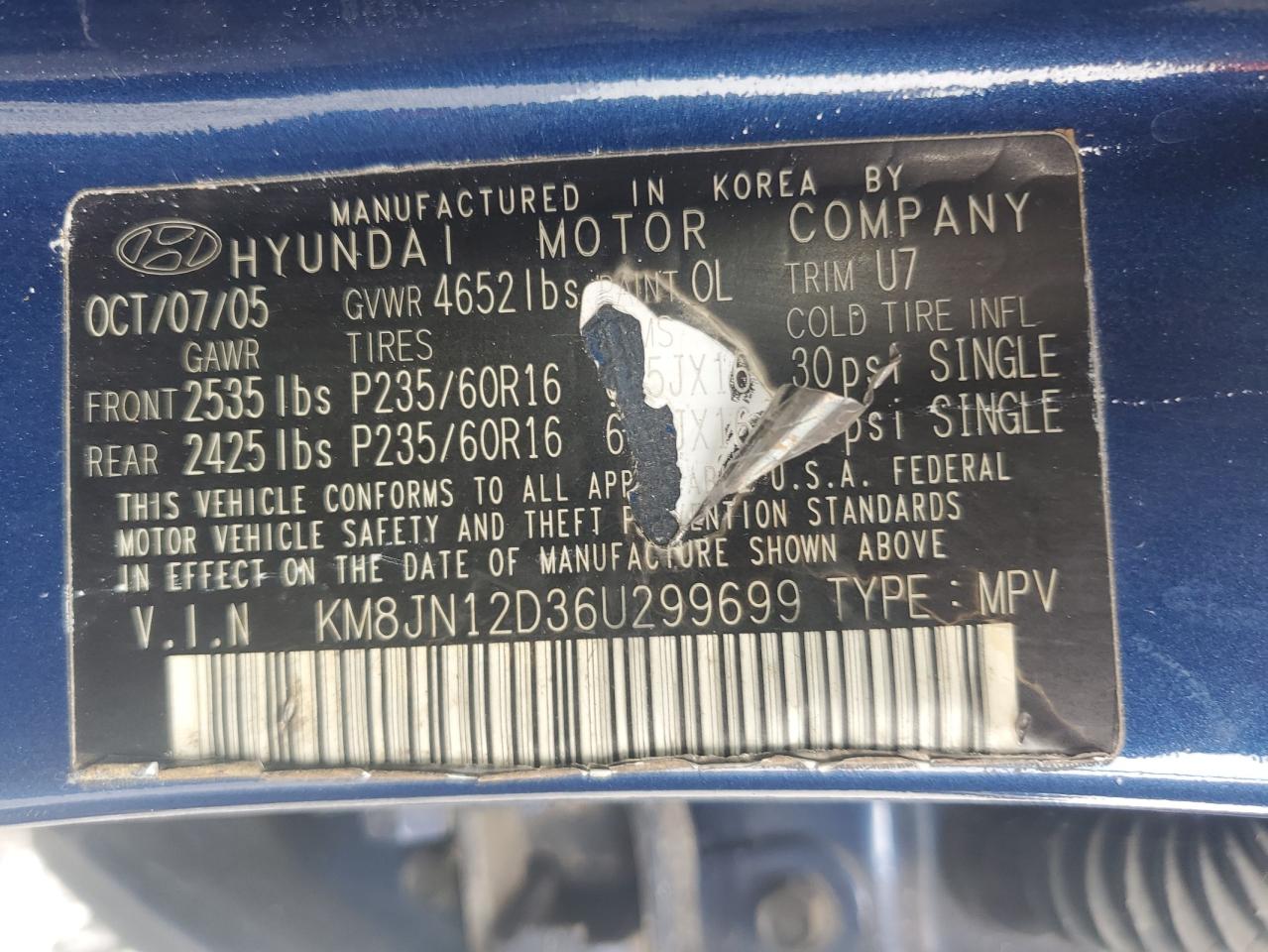 2006 Hyundai Tucson Gls VIN: KM8JN12D36U299699 Lot: 62829395