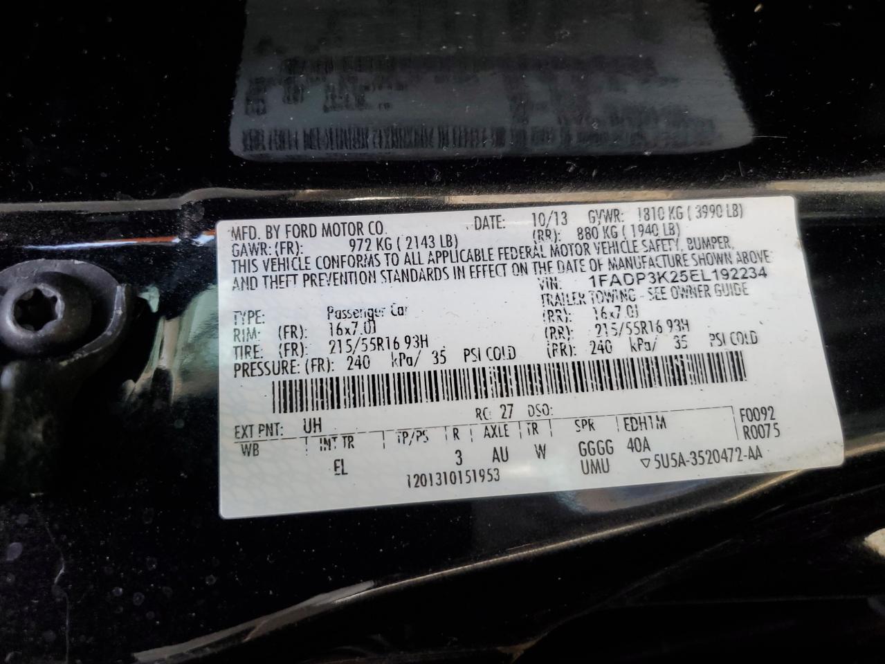 2014 Ford Focus Se VIN: 1FADP3K25EL192234 Lot: 61310845