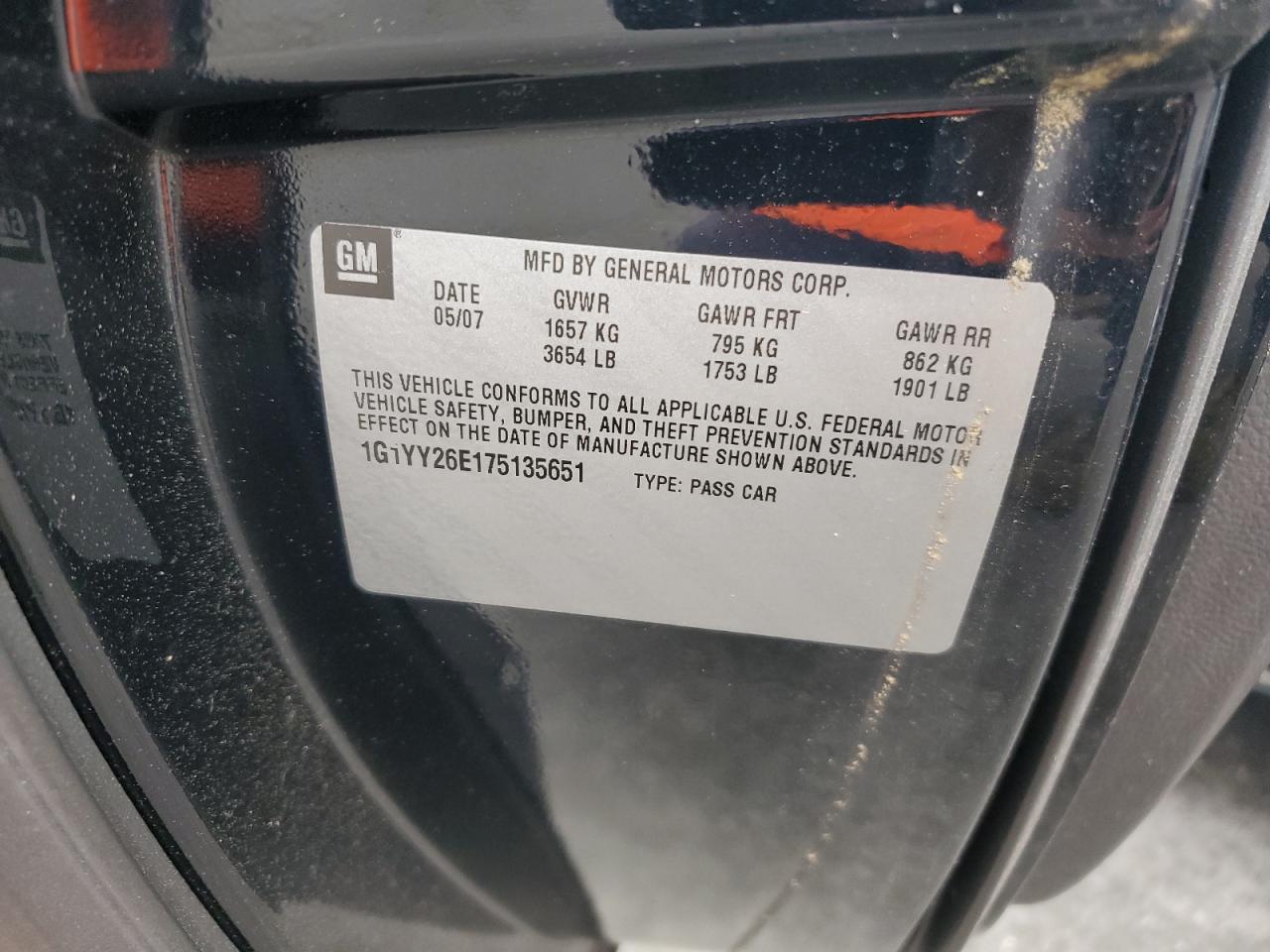 2007 Chevrolet Corvette Z06 VIN: 1G1YY26E175135651 Lot: 59525435