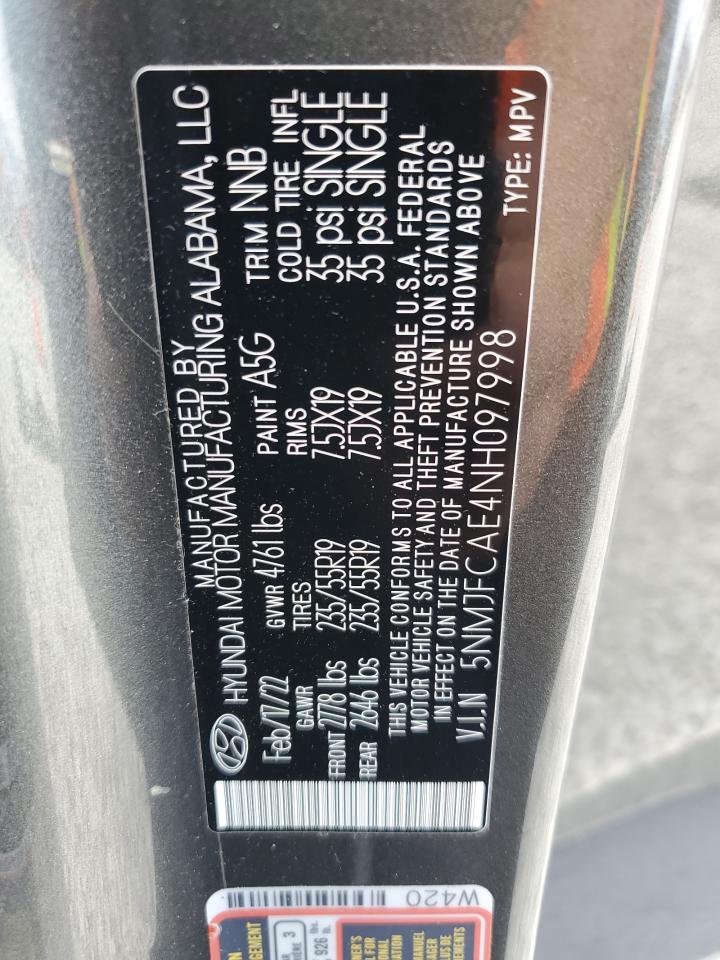 2022 Hyundai Tucson Sel VIN: 5NMJFCAE4NH097998 Lot: 61901635