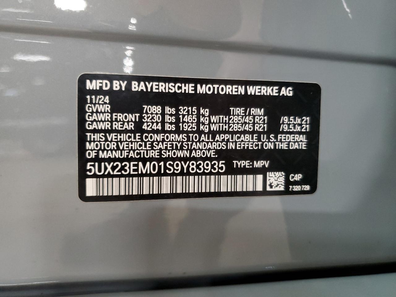 2025 BMW X7 xDrive40I VIN: 5UX23EM01S9Y83935 Lot: 62404075