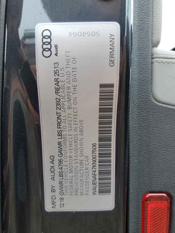 2019 Audi A4 Premium Plus VIN: WAUENAF47KN007506 Lot: 60939065
