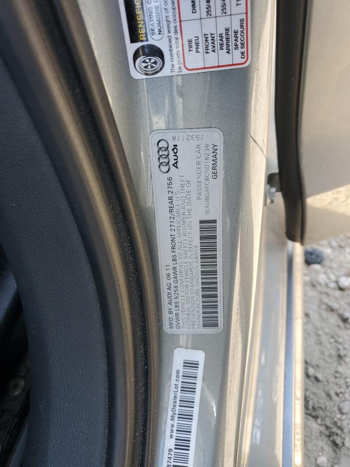 2012 Audi A6 VIN: WAUBGAFC8CN016236 Lot: 62838315