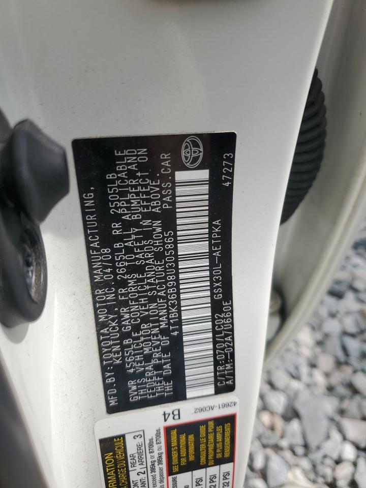 2008 Toyota Avalon Xl VIN: 4T1BK36B98U305865 Lot: 59350495
