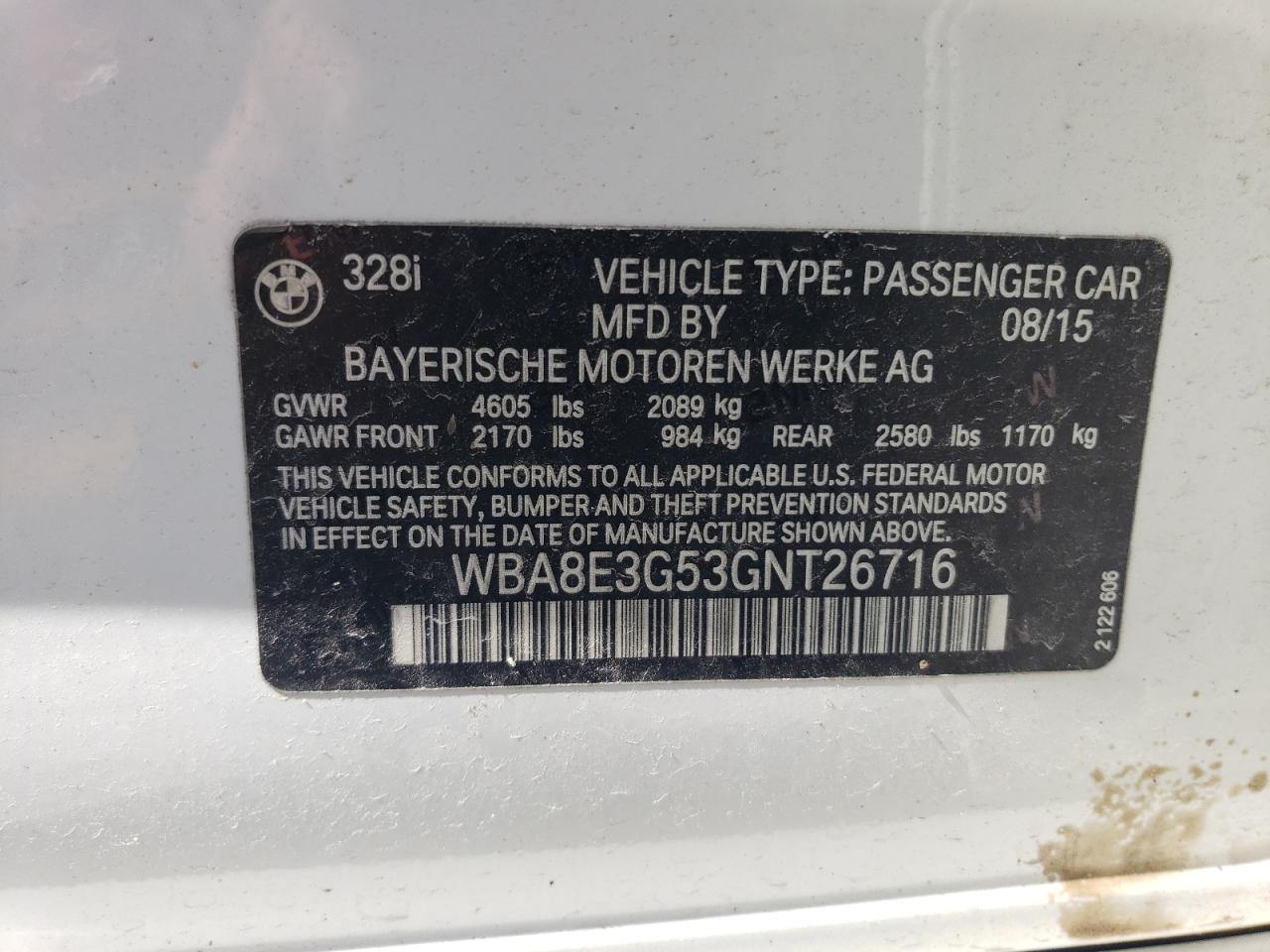 BMW 3 SERIES 2016 VIN WBA8E3G53GNT26716 фото 12